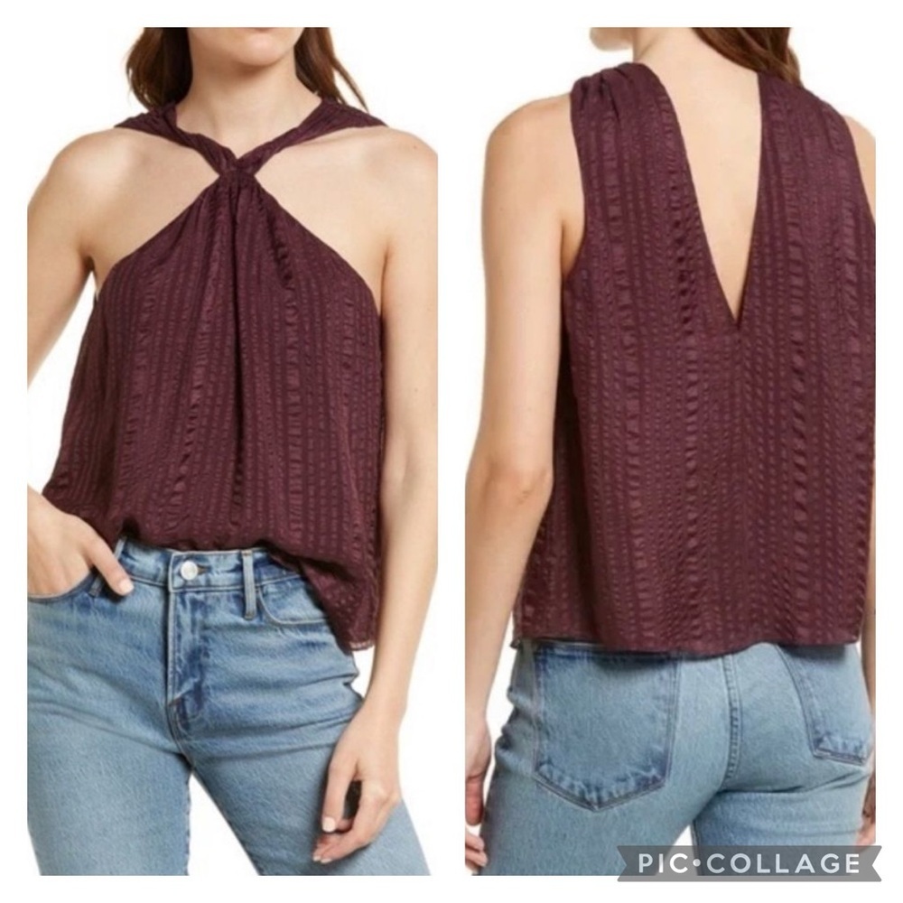 🎀FRAME draped textured silk halter top in Cabernet small